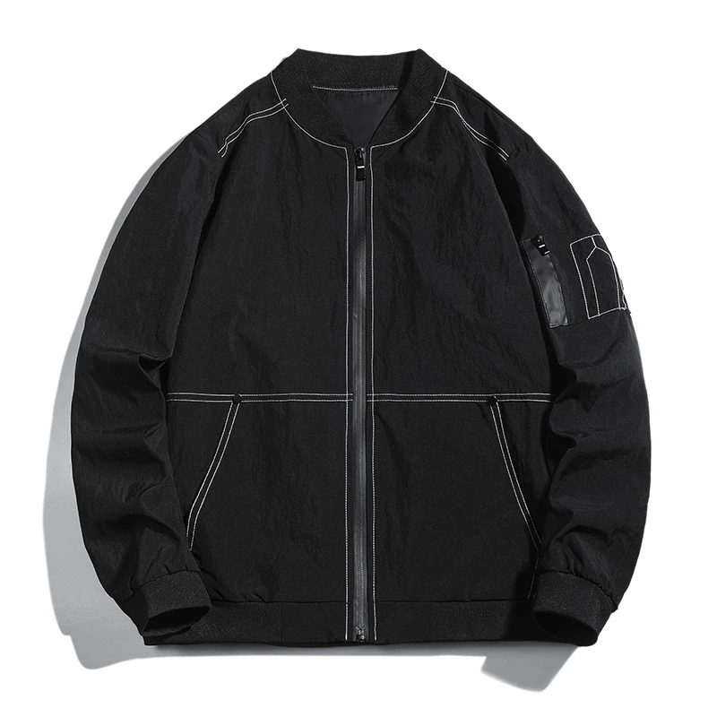 棒球领螺纹下摆秋季潮流立领夹克705