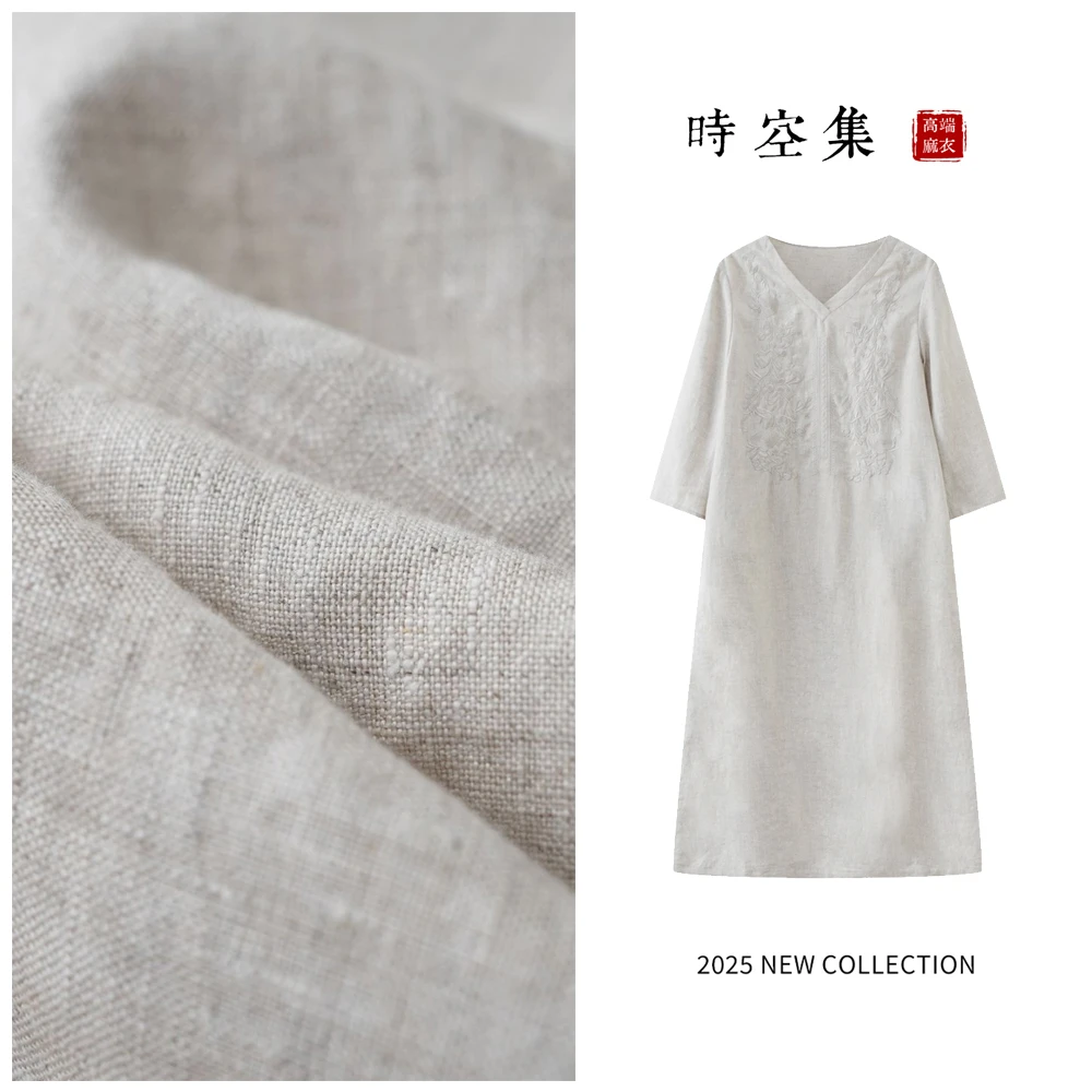 【守绣x时空集 】100%亚麻夏季女士欧若风绣花刺绣气质连衣裙1230