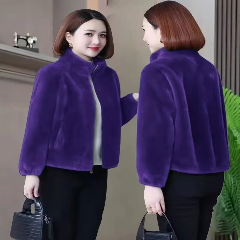 水貂绒皮草外套女2025年冬皮毛一体时尚立领仿水貂毛妈妈大衣