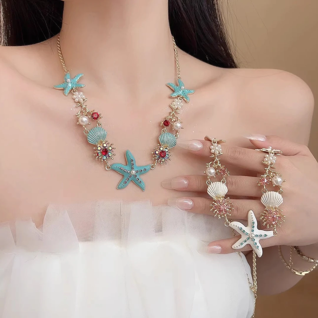 铜合金项链 海边度假风海星贝壳项链女高级感百搭锁骨链气质颈链
