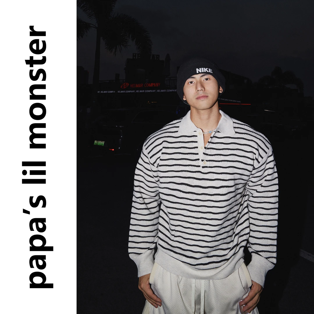 PAPASLILMONSTER【慵懒秋冬】美式复古条纹针织衫宽松休闲上衣