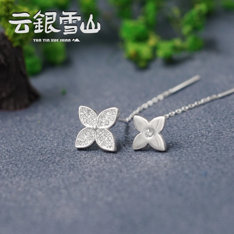 云银雪山 925银耳饰 雅韵四叶耳钉 甜美气质耳饰 XR64