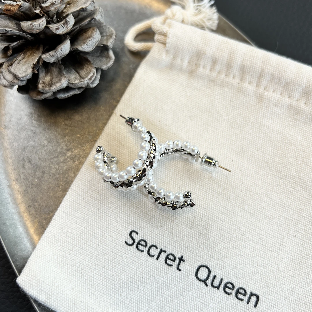 铜合金仿珍珠耳饰 小众设计三层贝珠麻花圈耳环AH219