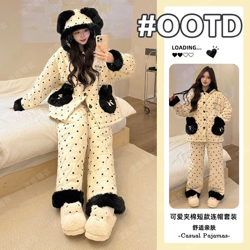 三层夹棉2025年冬季新款睡衣女珊瑚绒加绒加厚可爱家居服外穿