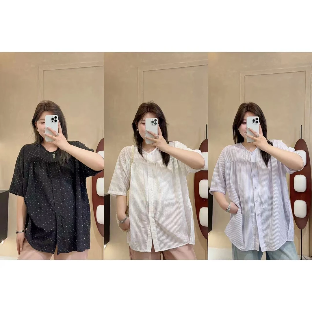 上衣！ 晶咕【柔光铃兰-上衣】亮闪条纹肌理感圆领上衣