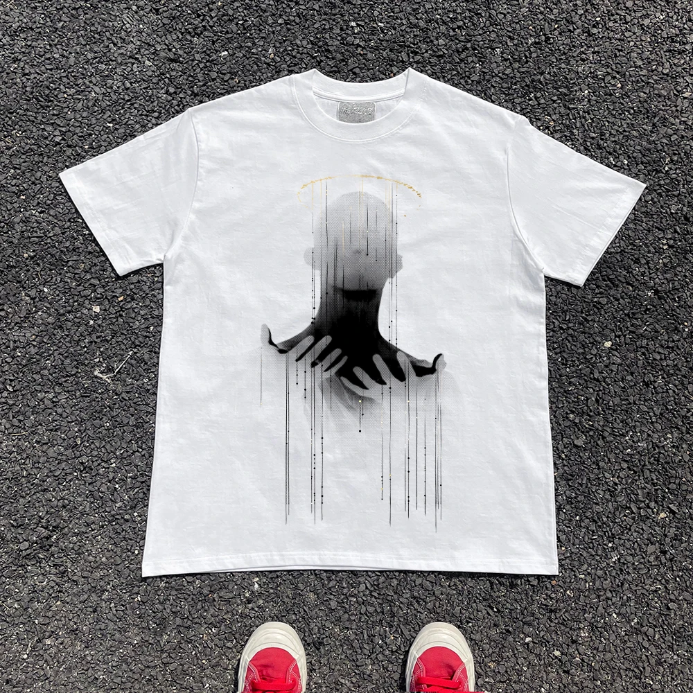 100%纯棉320克重磅夏季印花圆领短袖T恤男t恤半袖ins情侣小众百搭