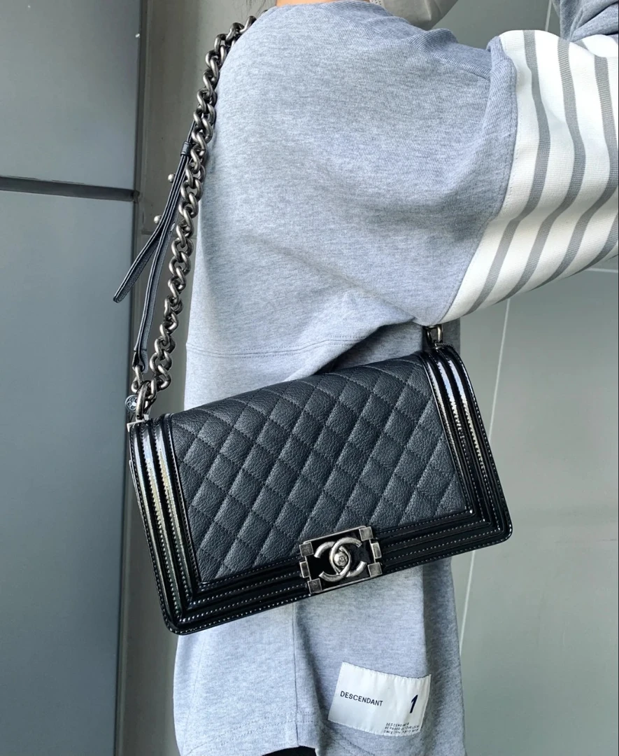 99新 Chanel/香奈儿 leboy拼皮拼色中号链条包，21开有卡
