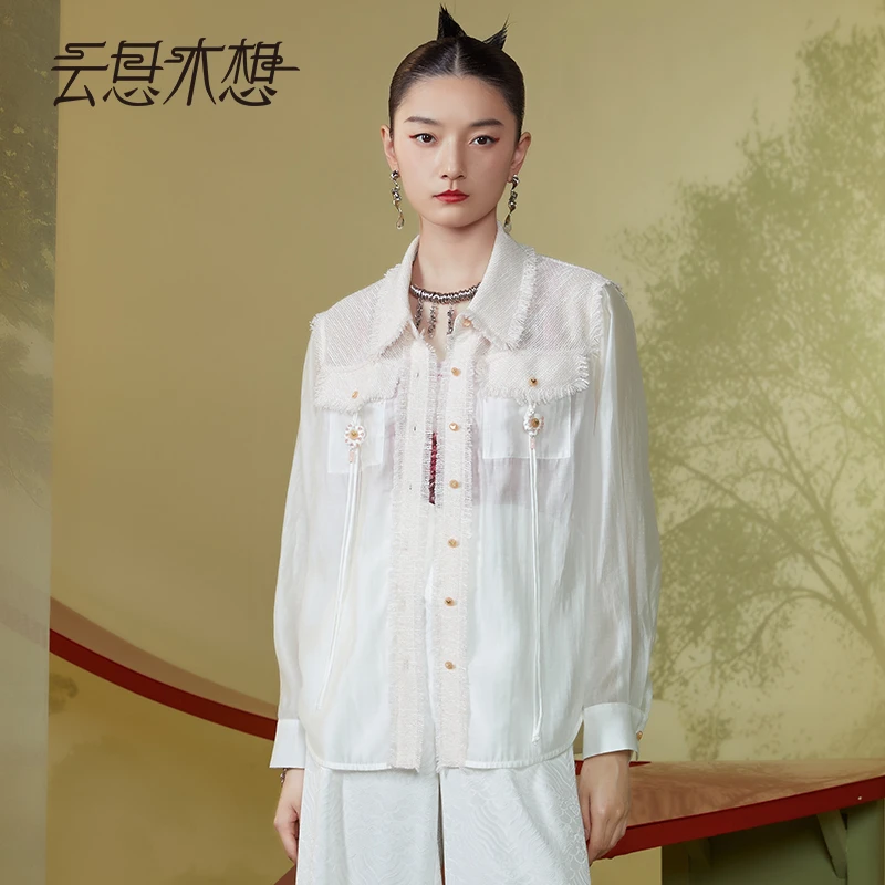 Ysimo-X云思木想原创中国风2024夏季新款盘扣小香风拼接衬衫11717