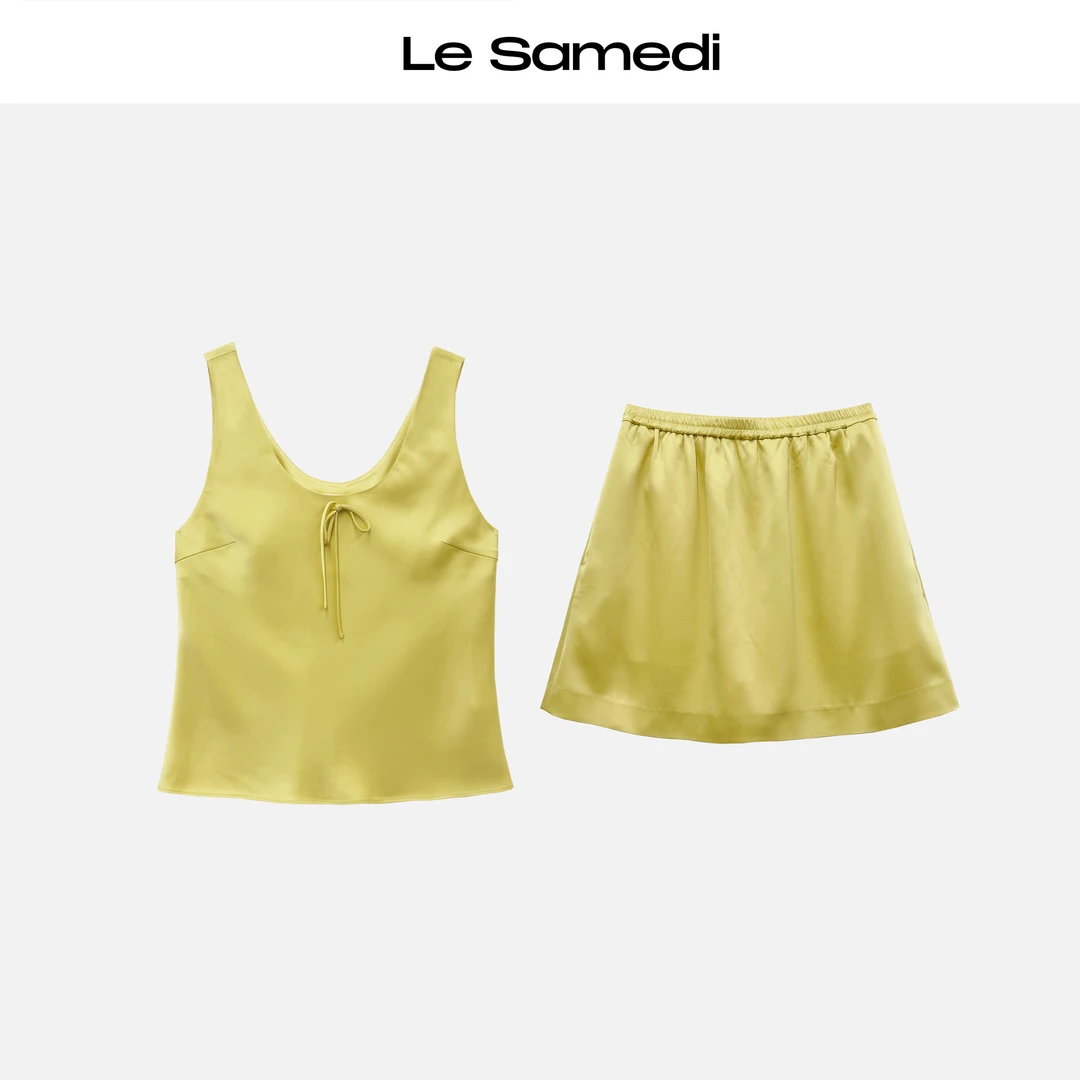 Le Samedi【奶油晨光】柔光三醋酸 立体显瘦蝴蝶结背心/短款裙裤