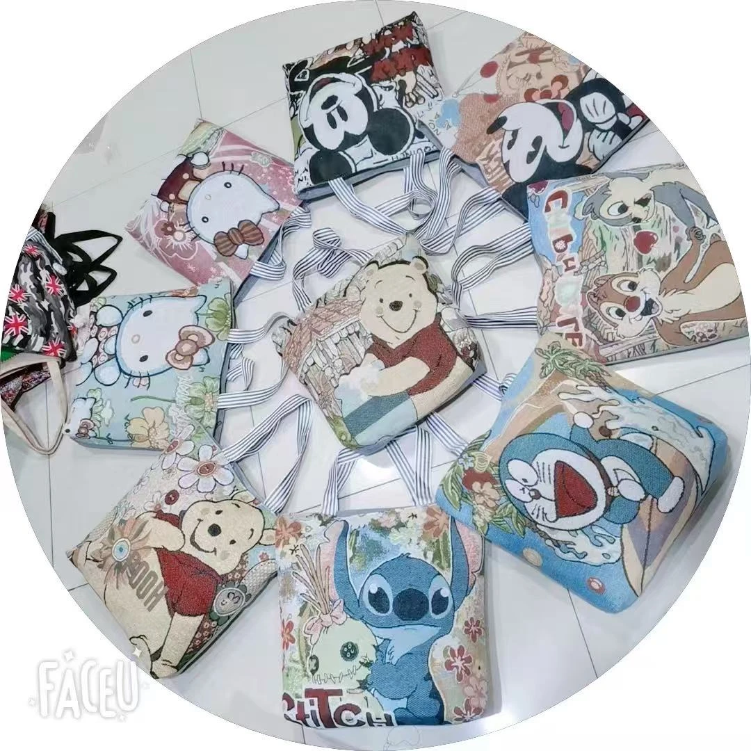 帆布包女时尚休闲单肩包上班托特包手提袋拎包帆布袋卡通刺绣包包