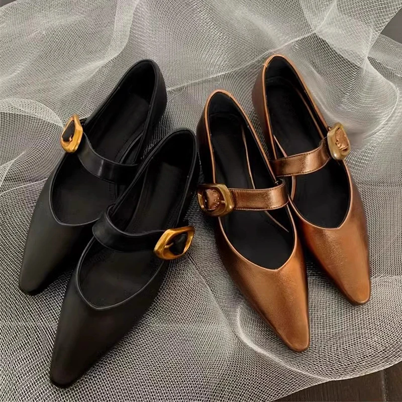 【香港DcSU专柜国际女鞋馆】皮版~法式复古金属扣一字扣带粗跟玛丽