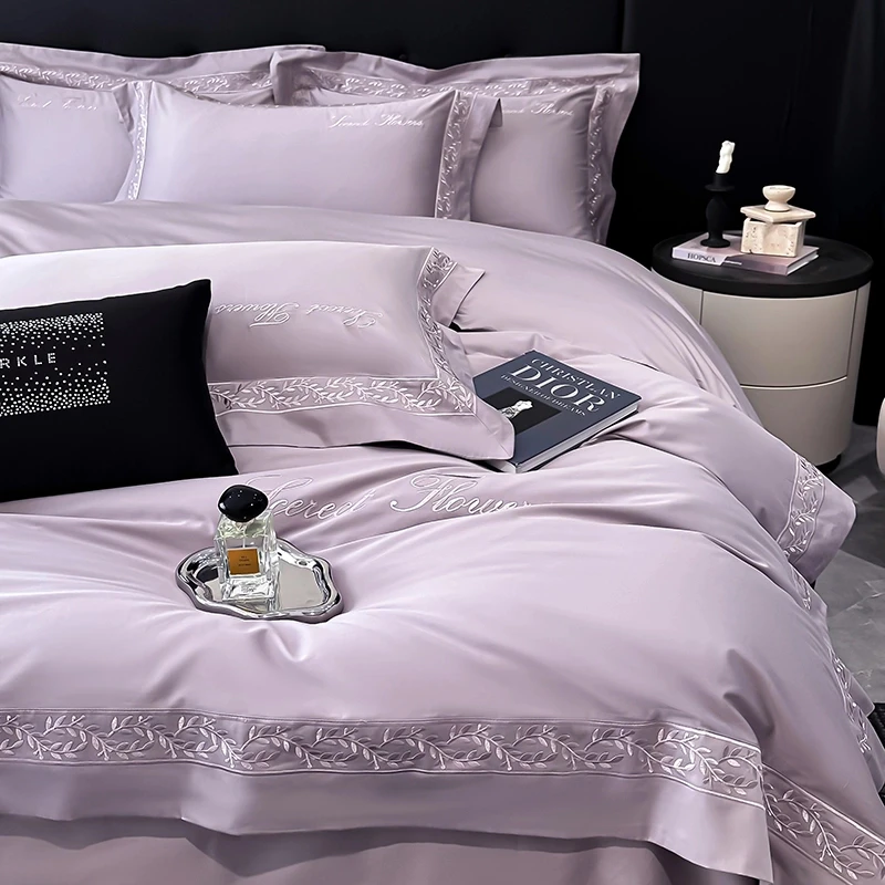 水星家纺适用A类长绒棉四件套纯棉床单被套刺绣裸睡风床上用品