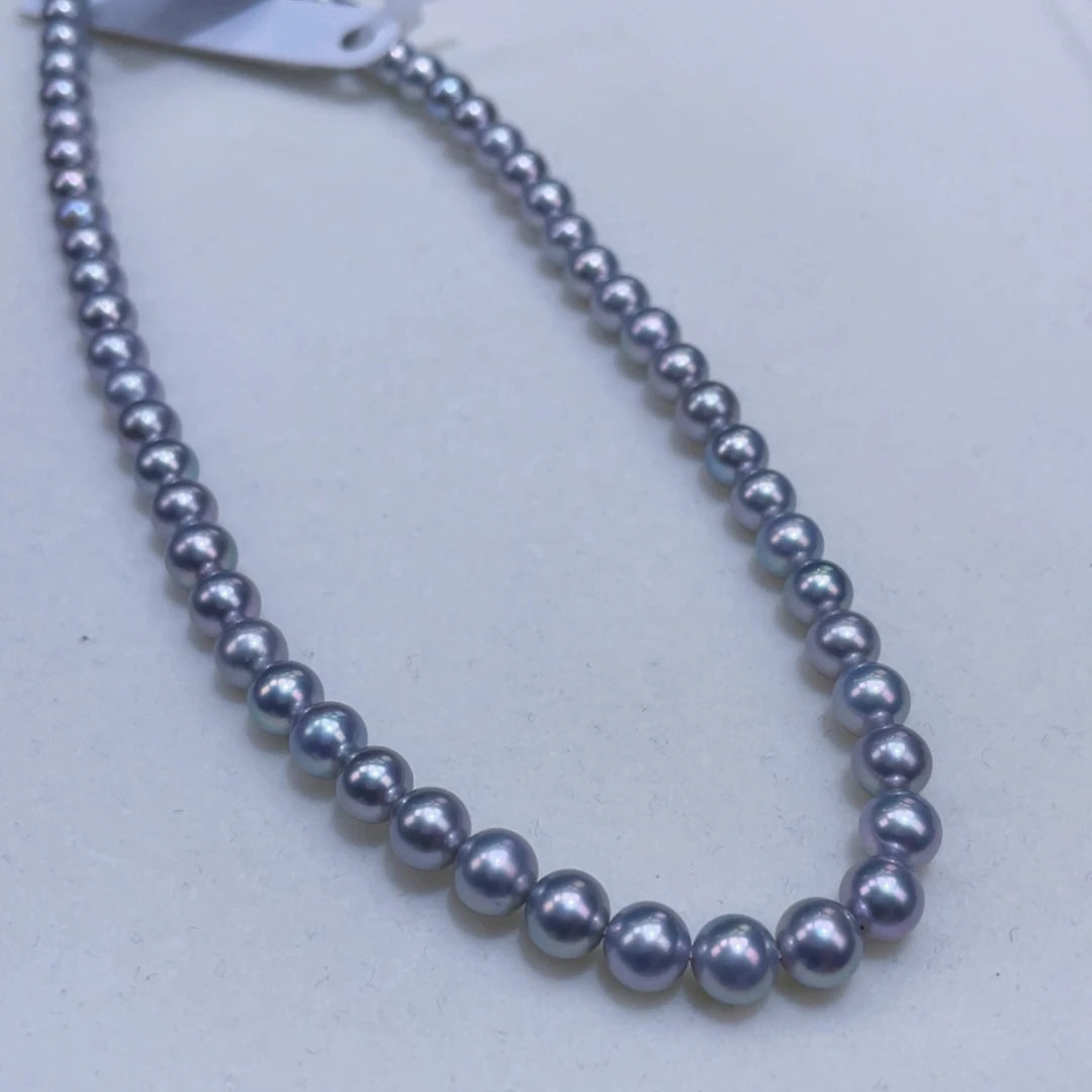 淡水珍珠银S925镶嵌颈饰6正圆无暇炫彩真多麻色