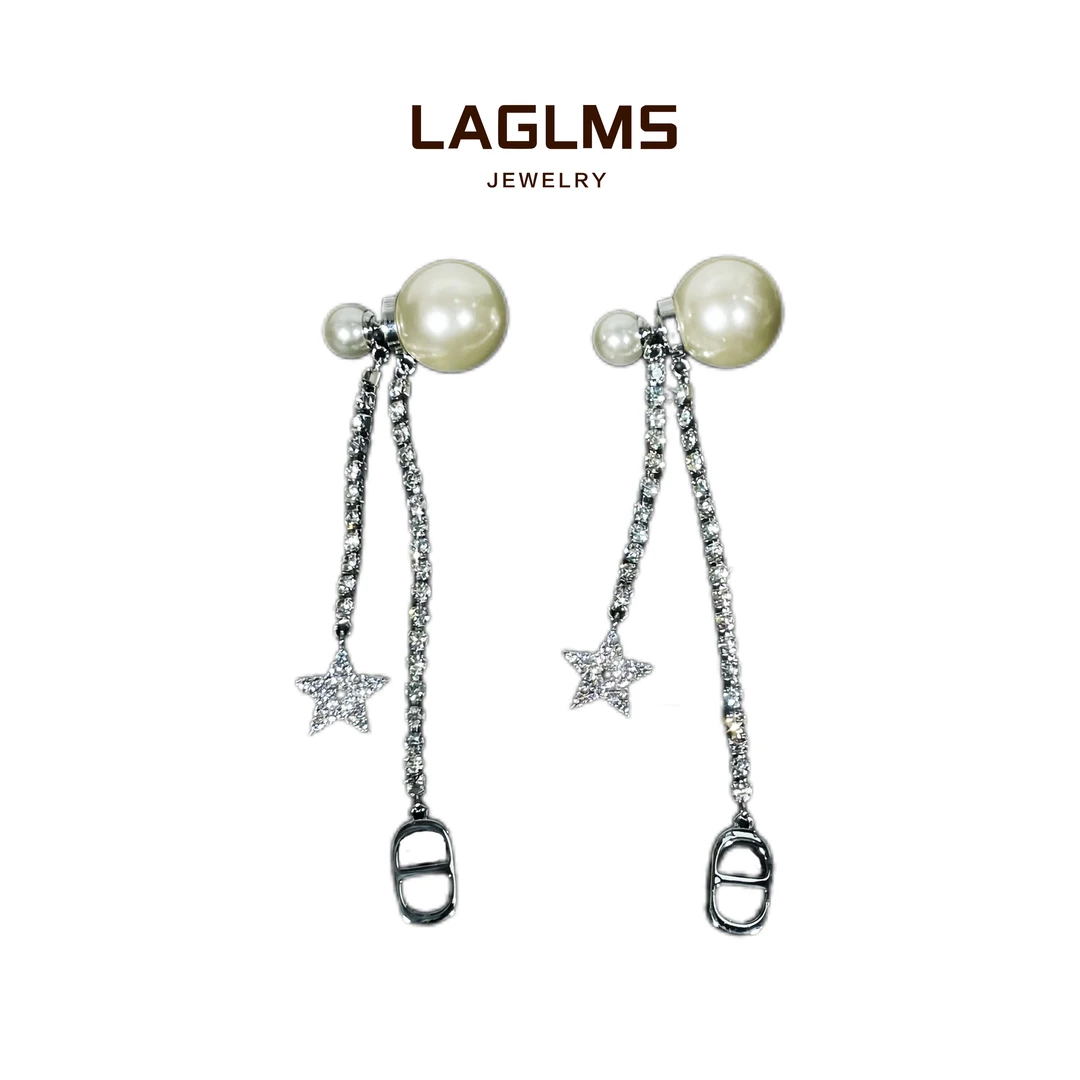 LAGLMS 925银耳饰 贝珠耳钉流苏款精致镶嵌气质轻奢优雅温柔