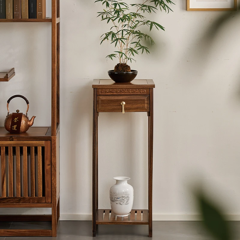实木花架胡桃木花几家用客厅阳台置物架花盆架盆景架禅意玄关抽屉