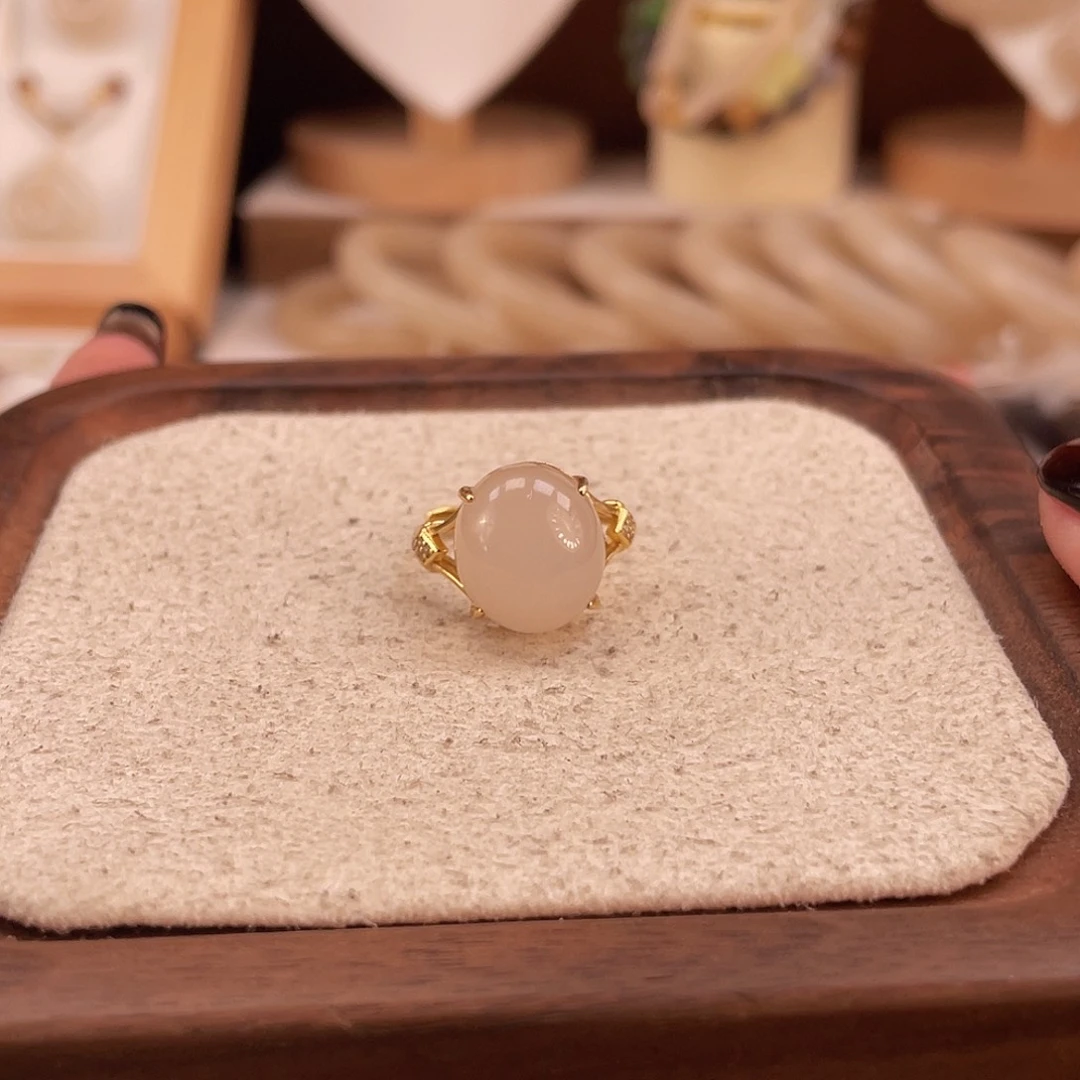 和田玉戒指银S925镶嵌