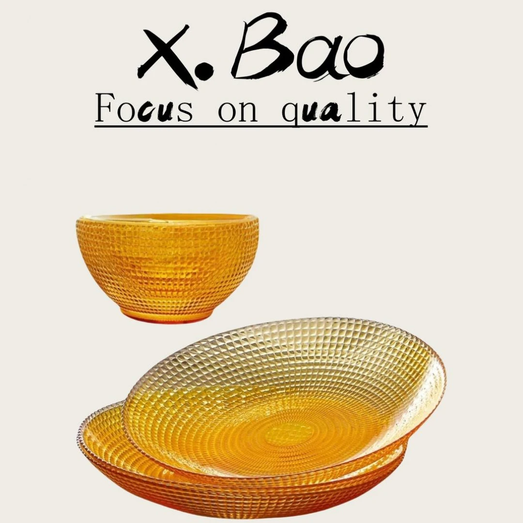 康康 轻奢家用创意金色沙拉碗耐热琥珀色餐具套装