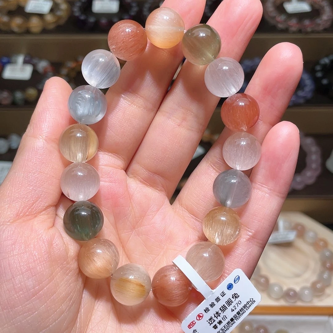 水晶手链未镶嵌兔毛手链，晶体通透