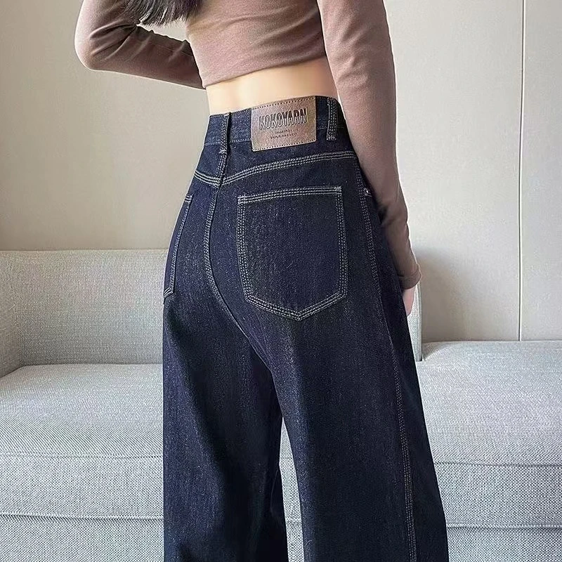 丹宁蓝牛仔裤女夏季新款2025高腰显瘦百搭流行新款直筒阔腿裤女