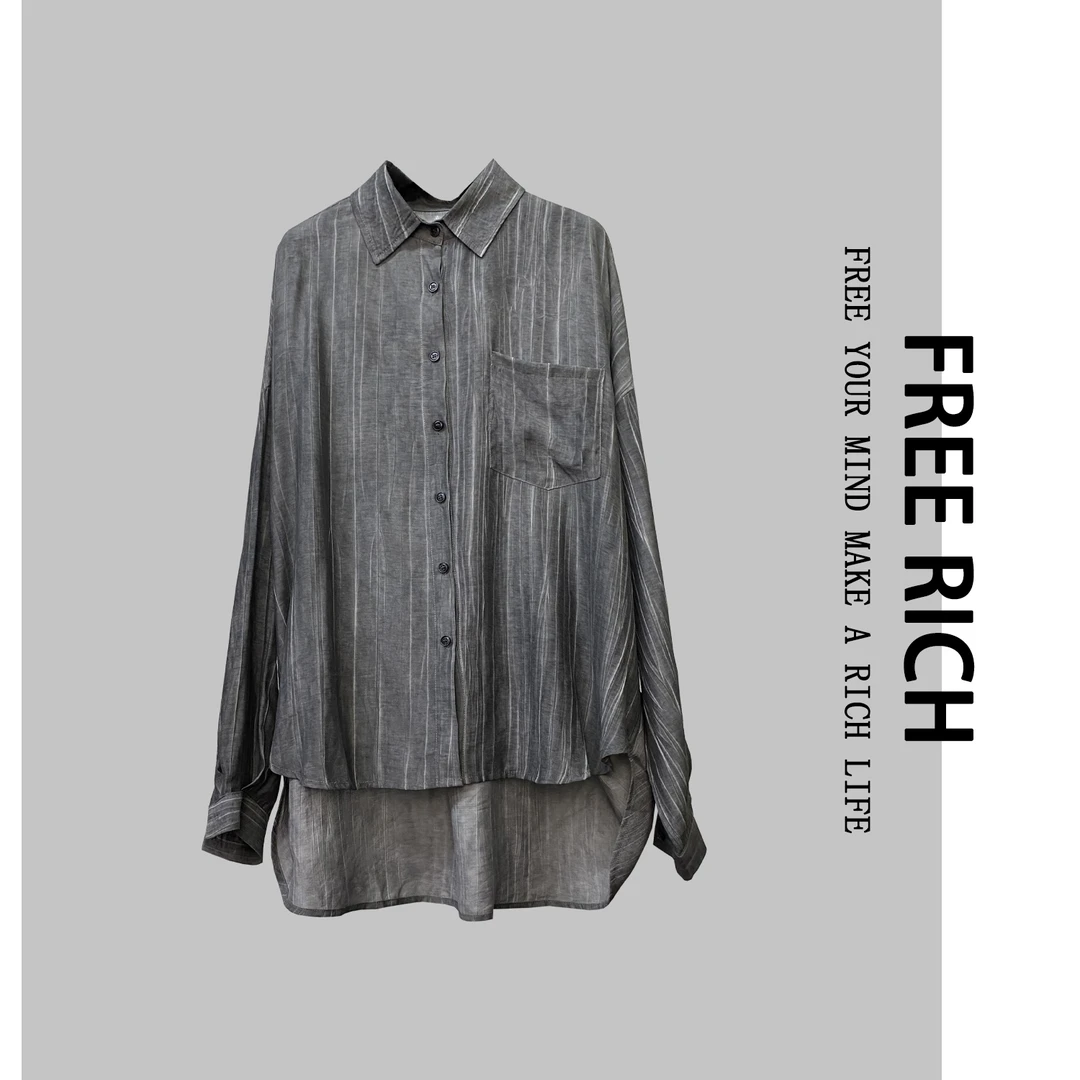 FREE RICH衬衫/天丝褶皱长袖百搭衬衣