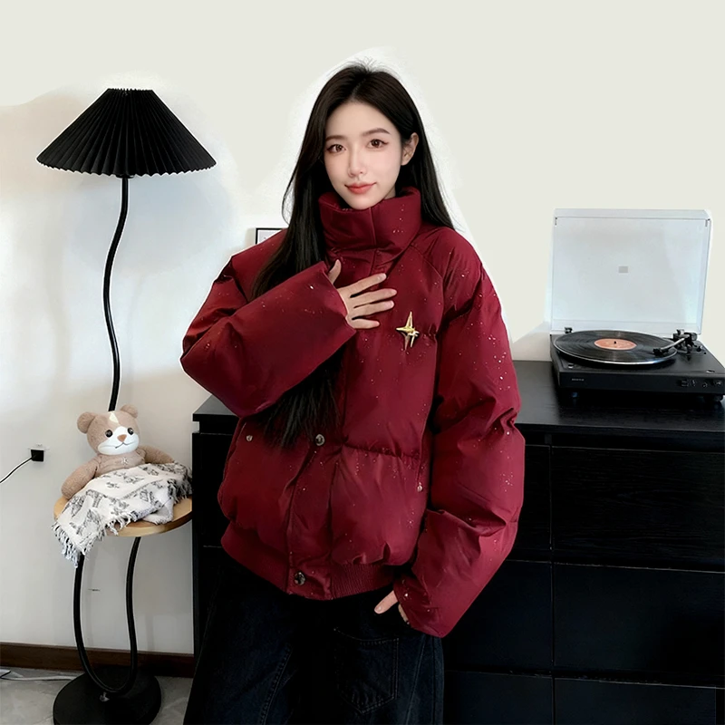 美式高街满天星棉服男款冬季保暖外套潮牌痞帅棉袄面包服短款棉衣