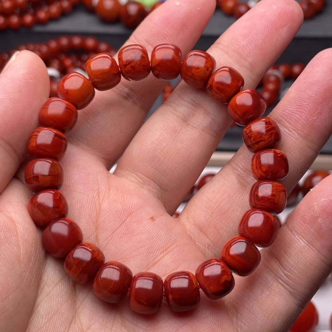 南红玛瑙未镶嵌手链（全原矿）10.5mm毕业收藏满肉牛血火焰老型