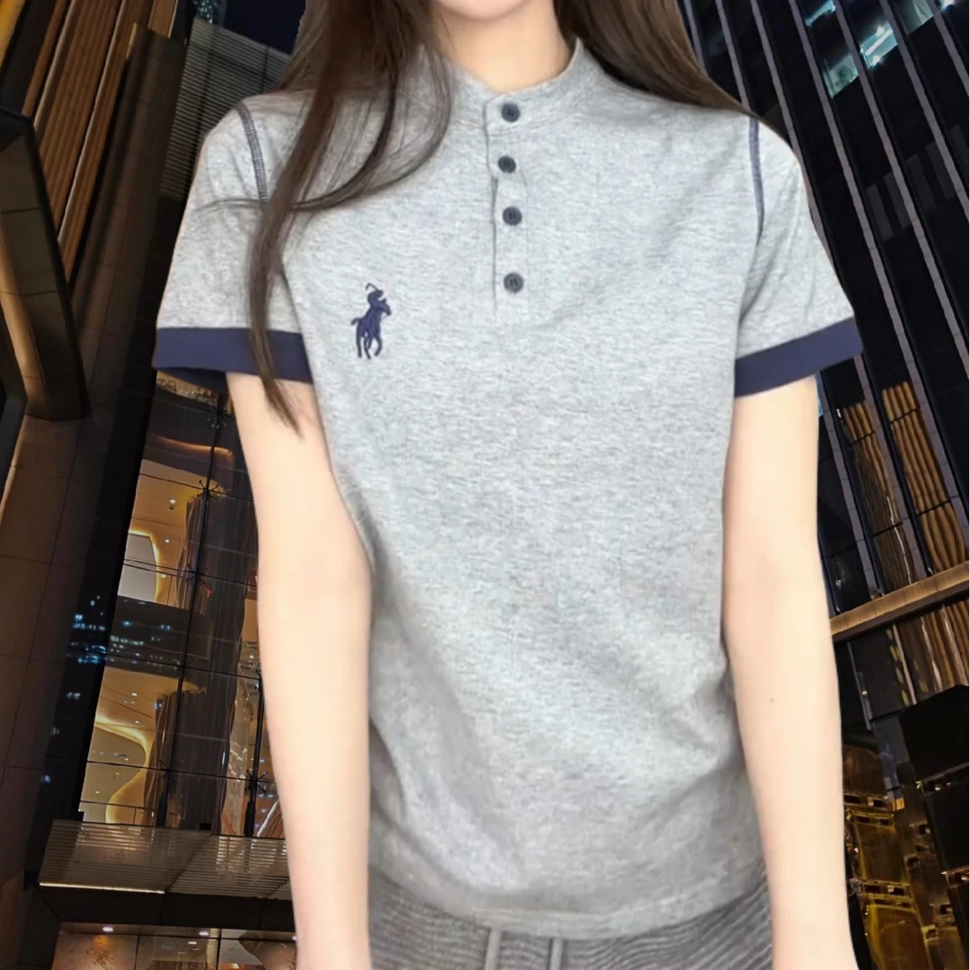 2025春夏新款骑士小马高智感针织短袖时尚休闲百搭女士纯色T恤
