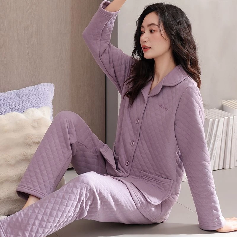 睡衣女款秋冬款100%纯棉夹层空气棉冬季倩家居服春秋款女2025新款
