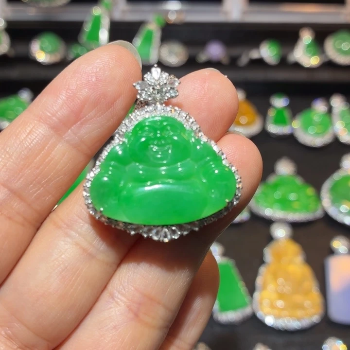 翡翠18K金镶嵌吊坠(不含链)翡翠