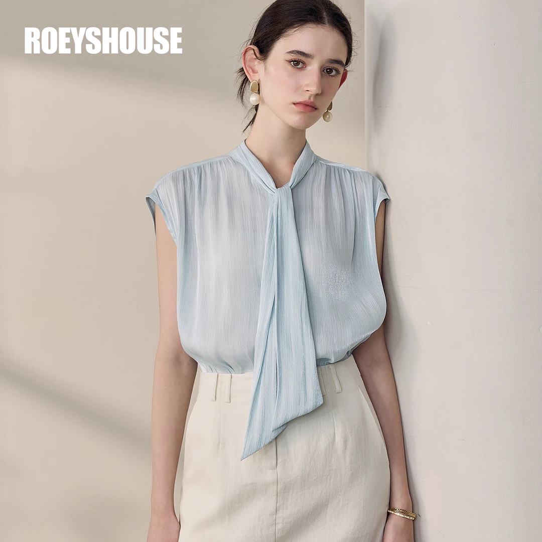 【小云总专享】罗衣高级系带衬衫2025夏季新款无袖浅蓝色上衣12140
