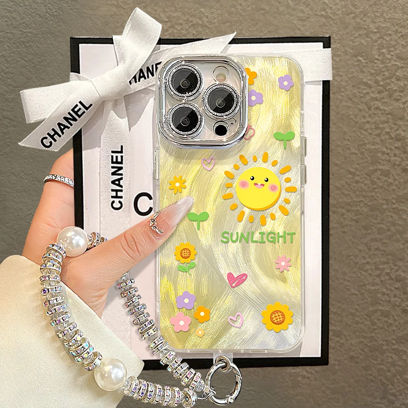 向日葵手链适用苹果15vivo华为oppo小米iPhone14精孔羽纱手机壳