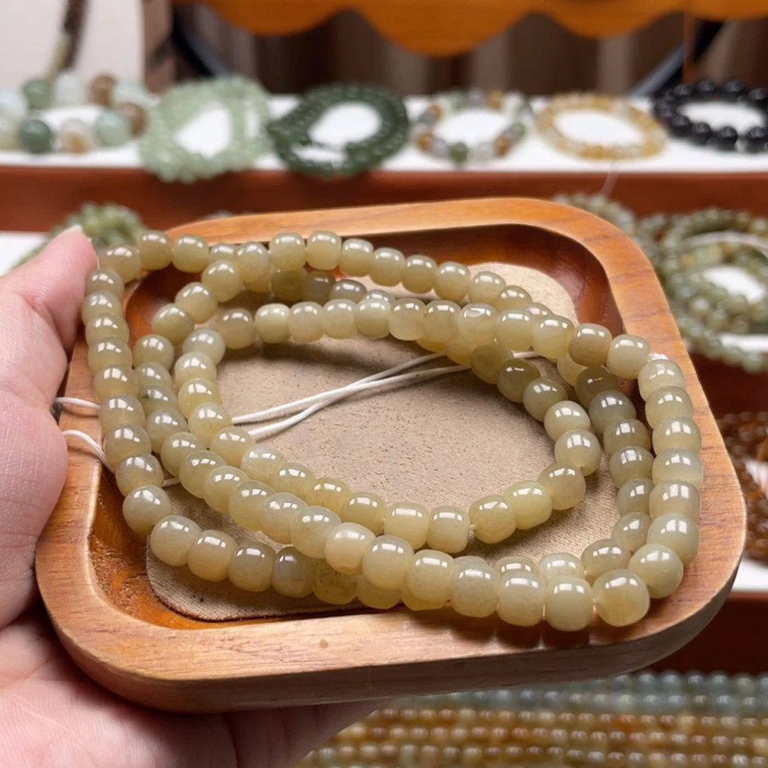 和田玉未镶嵌毛衣链珠串6*7mm