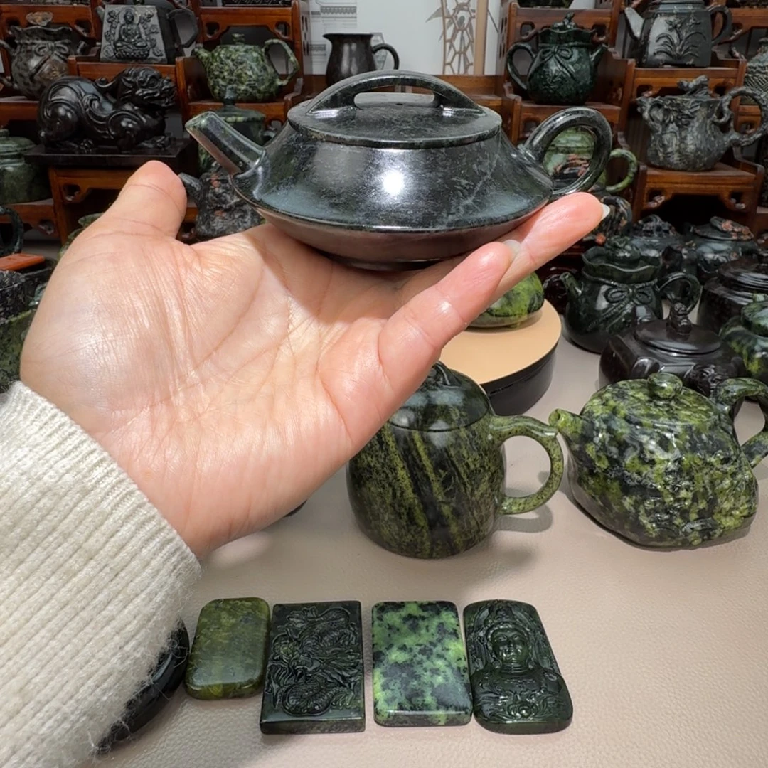 @***生蛇纹石玉未镶嵌藏玉药王石精美茶壶