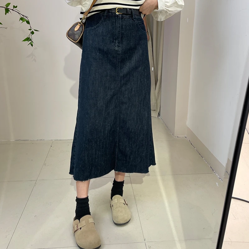高含棉休闲减龄中长款半身裙女2026年春秋季复古百搭宽松牛仔裙