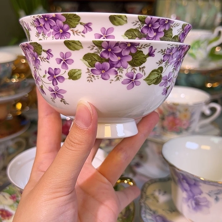 骨瓷普罗旺斯紫花饭碗2个装