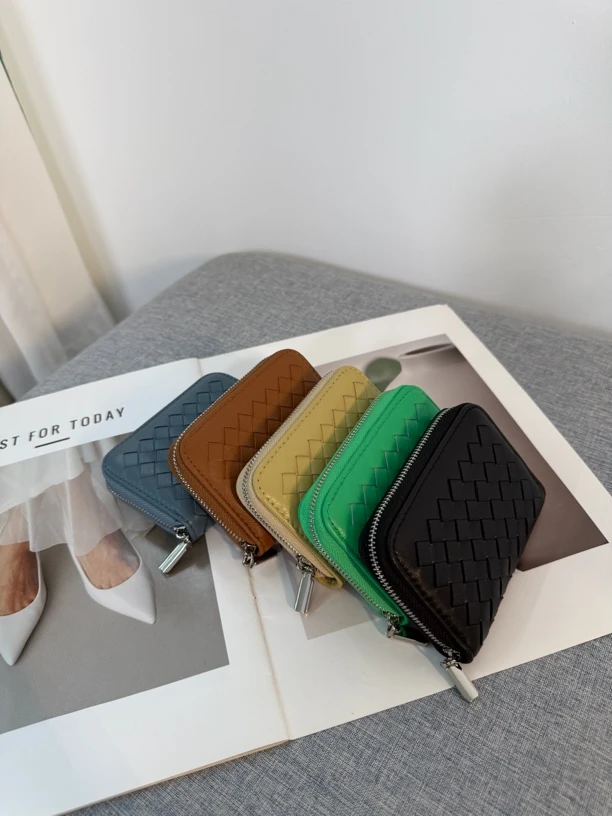 卡片证件包女士女生拉链零钱包时尚百搭手工编织真皮小卡包6083