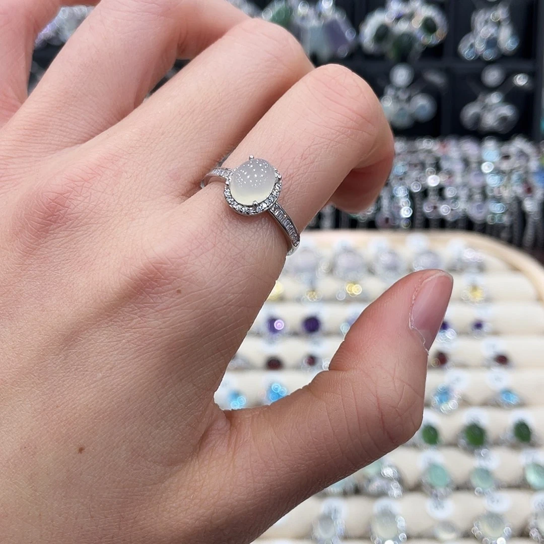 蛇纹石玉银S925镶嵌戒指