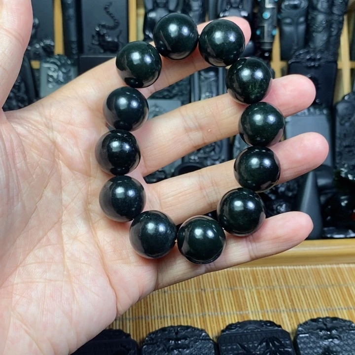 和田玉（青玉）未镶嵌颈饰卡18圆珠手串