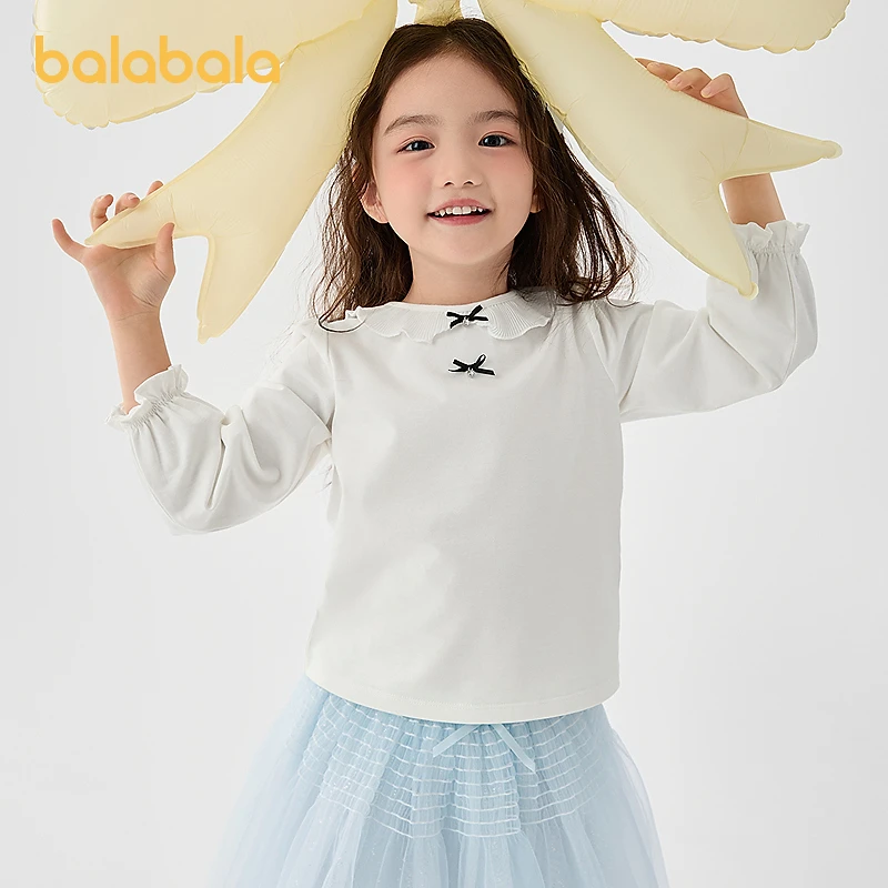 巴拉巴拉童装女童长袖T恤2025春新款内搭时尚蝴蝶结