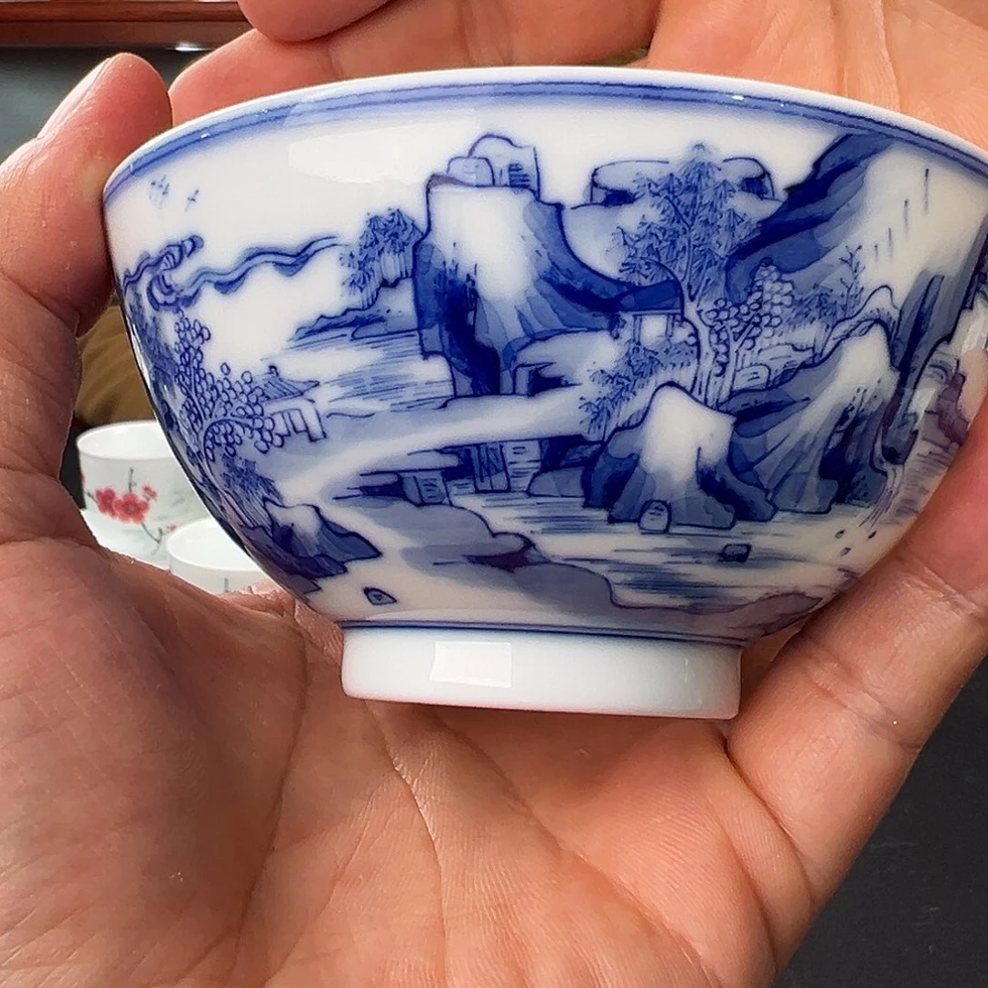 青花康熙山水主人杯