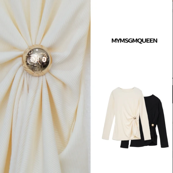 扭结艺术长袖白搭上衣