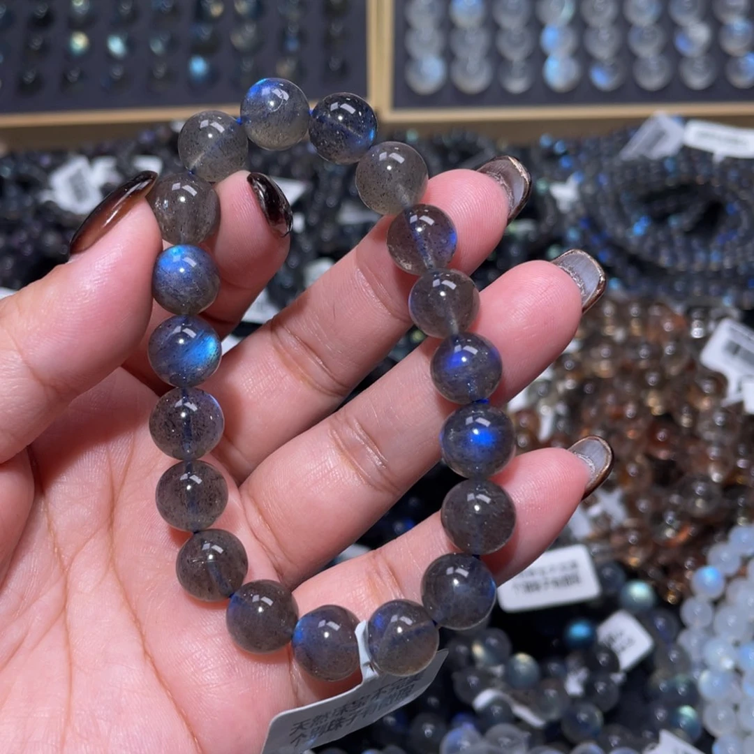 拉长石手链未镶嵌L**_黑体灰月光手链纯蓝光10mm