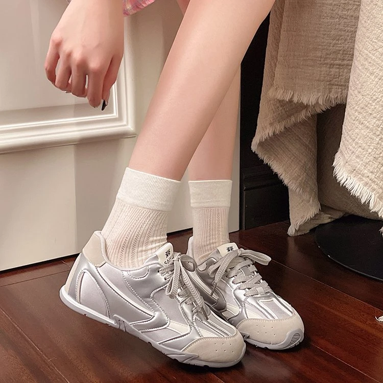 厚底内增高银色德训鞋女2025新款春夏百搭阿甘鞋爆款休闲运动鞋子