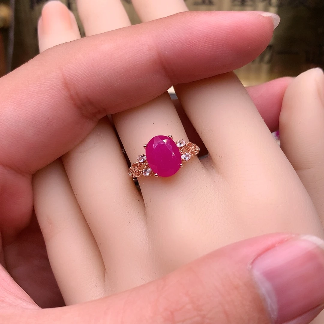 红宝石戒指银S925镶嵌