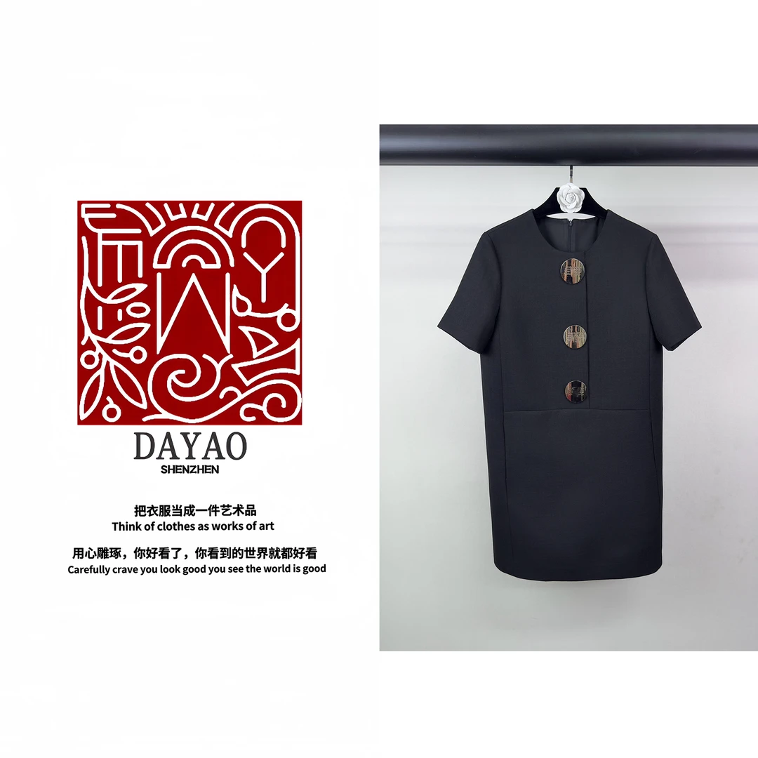 「DAYAO」黑色气质名媛高级感休闲短袖连衣裙青奢高端女装WY24678