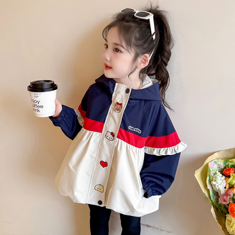 女童外套春秋2025新款秋季洋气女宝宝秋款公主风衣儿童连帽冲锋衣