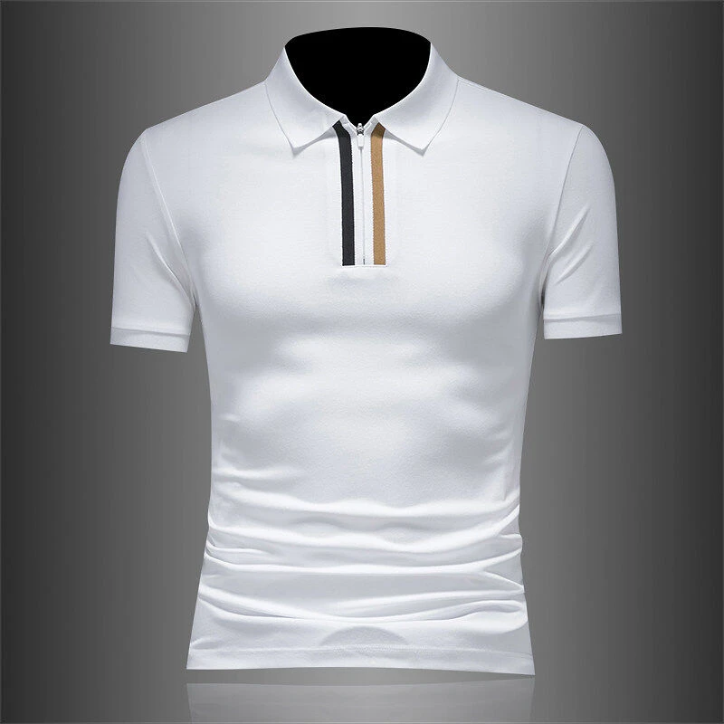 男士翻领短袖POLO衫商务休闲百搭拉链设计潮流半袖T恤韩版修身