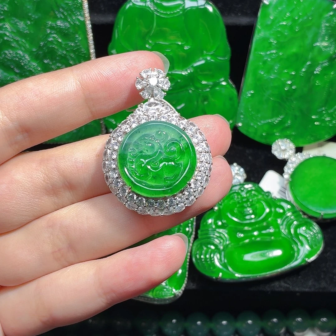 翡翠银S925镶嵌颈饰天然A货翡翠