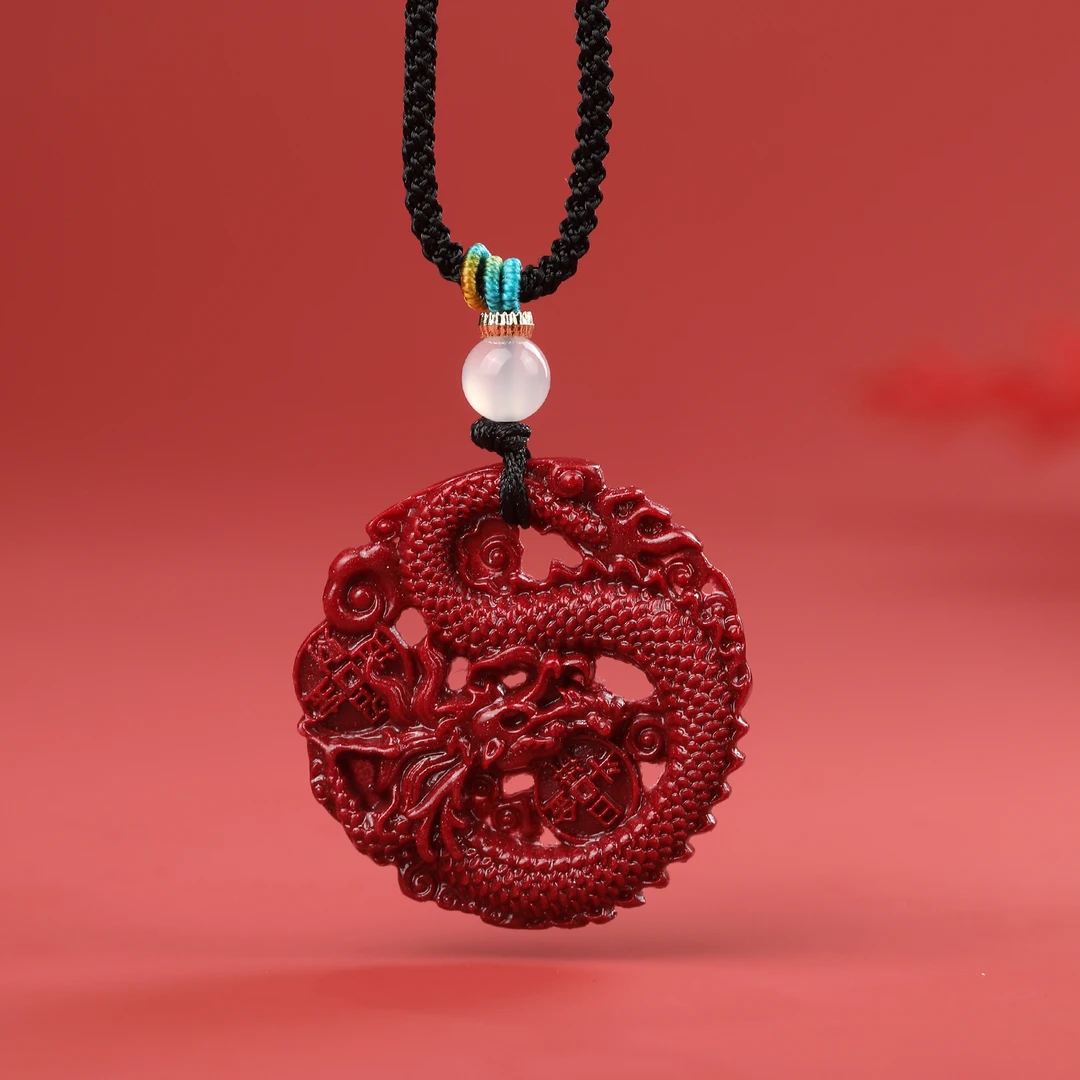 含辰砂工艺品高含量朱砂吊坠龙牌紫晶砂挂件男女款项链本命年饰品