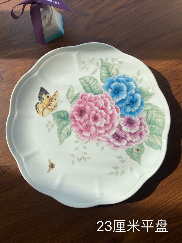 美式花卉釉中彩家用餐盘赏盘